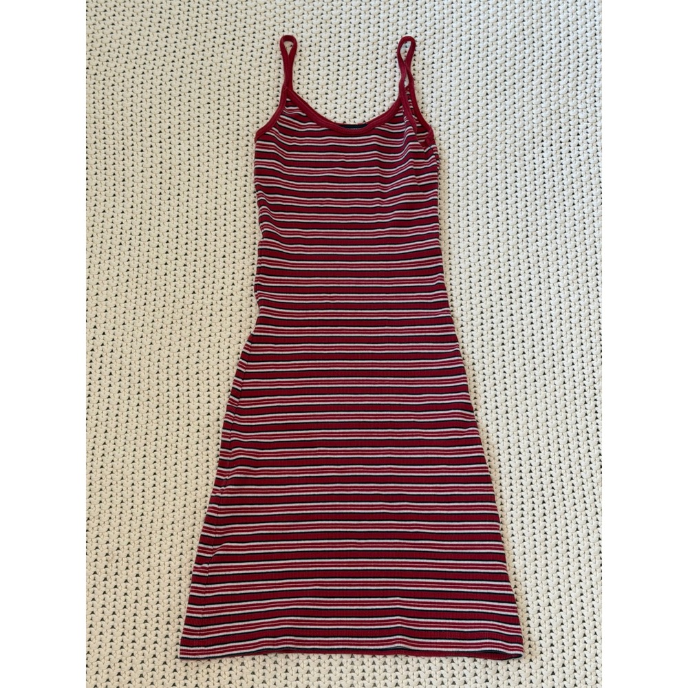 Brandy Melville Red White Striped Ribbed Mini Bodycon Dress Y2K 90s One Size